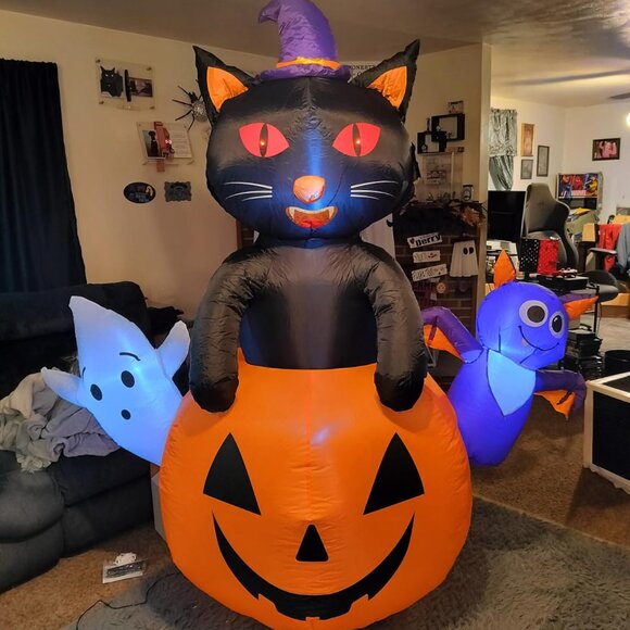 7FT Cat with Ghost Halloween Blow Up Inflatable Decorations with LED Light - Picture 1 of 8